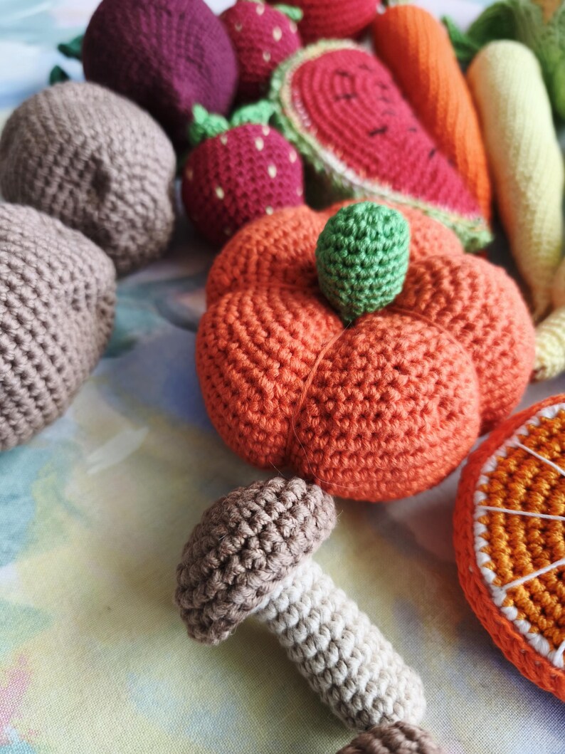 Crochet Pumpkin Toy, Cotton Yarn, Handmade Vegetable. 3 inches. Handicrafts tsvitanalove image 11