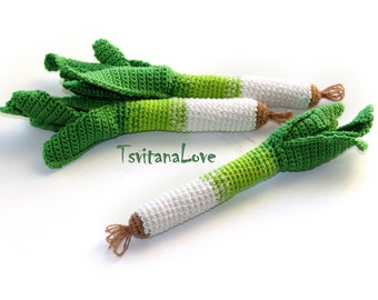 Leek Crochet (1 pc+) - Stuffed Vegetable - Eco Friendly Natural materials kitchen toy - Play food Game cooking - Veggies