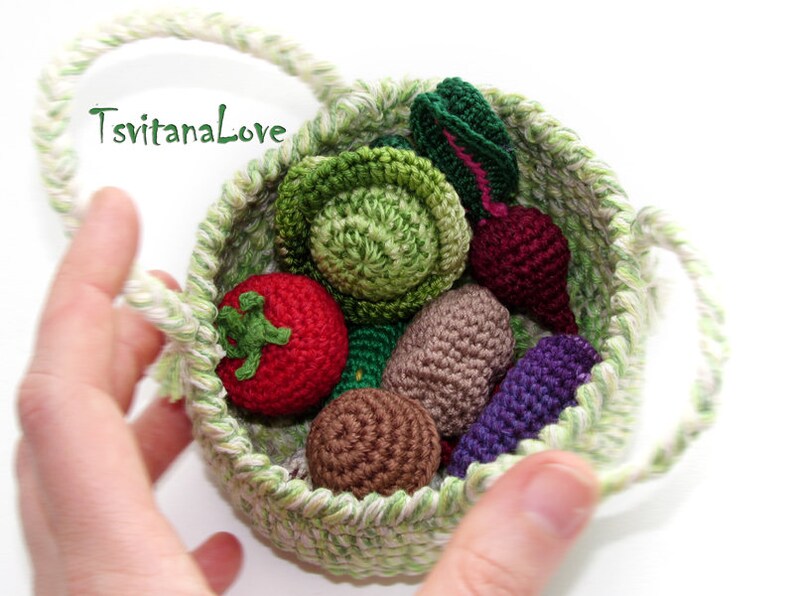 Play food Eco friendly toy Play kitchen Set 10 pcs Crochet toys Doll food Mini crochet vegetables Miniatures fruit mini veggies