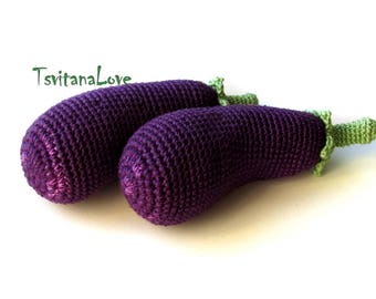 Eggplant Crochet (1 pc+) - Stuffed Vegetable - Eco Friendly Natural materials kitchen toy - Play food Game cooking - Purple violet Veggies