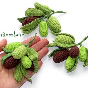 Crochet olive branch (1 piece +). One branch includes 5 olives and 6 leaves. Only natural materials
