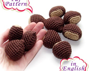 Anleitung PDF in Englisch häkeln Kastanie - Amigurumi Nüsse spielen Essen