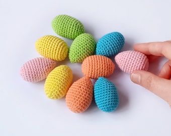 Crochet Easter eggs in pastel colors (5 pieces or 10 pieces) made from cotton yarn. Wool filler. 2 inches