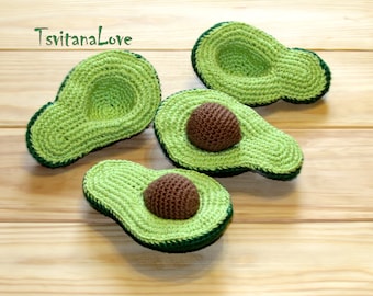 Avocado cut in 2 halves and Pip. Cotton yarn. Crochet Fruit