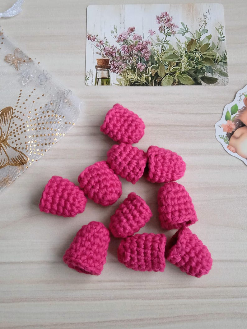 Tiny Crochet Raspberries (5+ pcs) – Faux Berry Decor, Mini Bowl Filler, Handmade Cotton Woodland Accent image 4