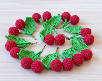 1 pc+ Crochet cherries couple with leaf - With or without basket - Crochet Berries - toy berry - play kitchen - Play food - play cook