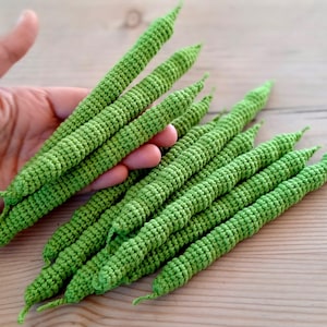 Crochet beans. 1 pod contains 8 wooden beads inside. Crochet play kitchen food. Motor skills developmen. 6 1\2 inches long. Cotton yarn