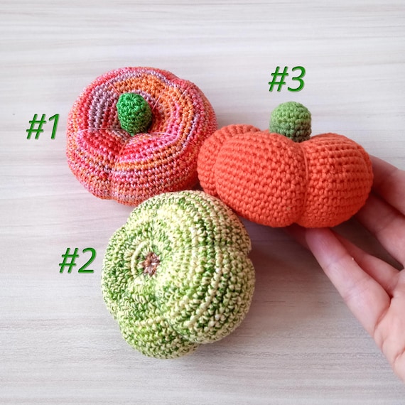 Crochet Pumpkin Toy, Cotton Yarn, Handmade Vegetable. 3 inches. Handicrafts tsvitanalove