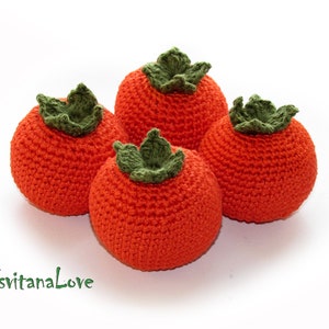 Crochet stuffed Persimmon (1pc+) - crochet Fruit - Eco friendly toy - decoration Waldorf