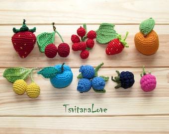 Crochet set 10 pcs different berries - Realistic size - Kitchen play food - Vegan toys