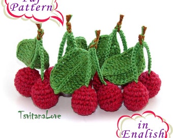 Pattern PDF in English couple cherries with leaf Crochet - Amigurumi Berries Play Food