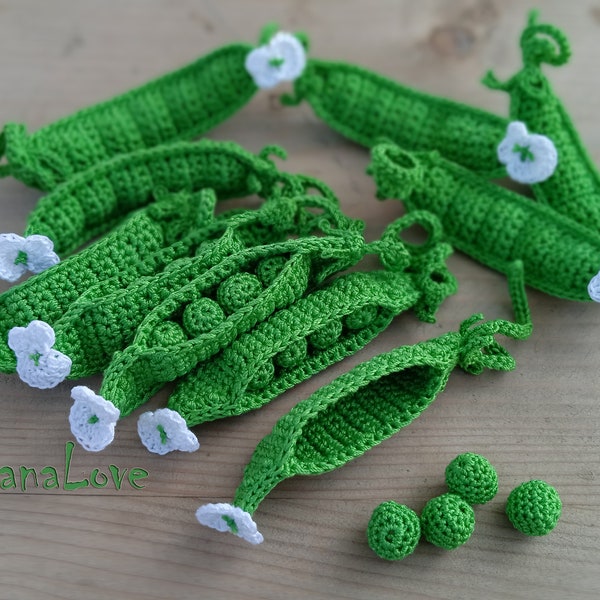 Crochet 4 Peas in a pod (1pc) - Pea Pod amigurumi toy - Play food vegan Kitchen decor - Play kitchen - Little chef - Montessori materials