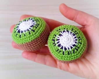 Half of a kiwi fruit crochet (1 pc+) Play food Stuffed fruit knitted. Crocheted from cotton. Wool inside