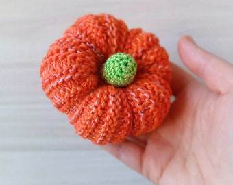 1pc+ Knitted Cotton Pumpkin. Cotton outside, Cotton or wool inside. 3.5 inches