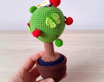 Large apple tree for kids games. 6 inches. Crochet trees from cotton. The filler is wool.