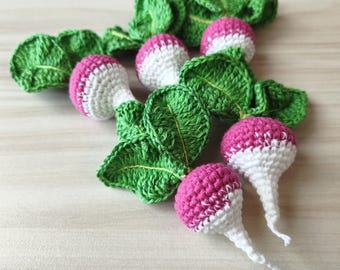 Radish Crochet (1pc +) - wool or Cotton Stuffed veggies - Harvest toys for kids - Kitchen decoration