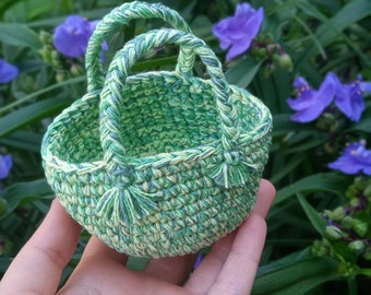 Light green Hand Crochet cotton Basket 3-5 inches - Waldorf Kids Toy Basket - Natural materials