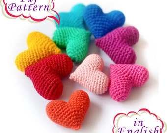 Pattern PDF in English Crochet Hearts in different colors. 15 photos, 5 pages. Detailed description of crochet with photos of the process