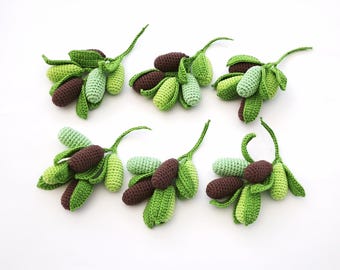 Crochet Olive Branch. Handmade Olive Twig. Botanical Decor. Mediterranean Kitchen Decor. Nature Inspired Ornament. Fiber Art Branch