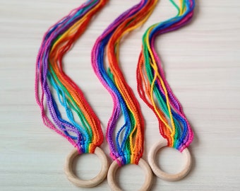 Hand Kite (1pc+) - Wooden Ring & Cotton Yarn - Rainbow Colors. Party Favor. Movement Activity. Rhythm