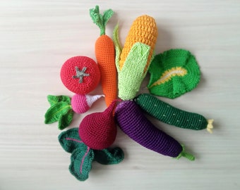 8 pcs Play Kitchen Vegetables Set Toys - Realistic Pretend Food - Crochet veggies - grocery play - Kitchen Decoration Restaurant decor