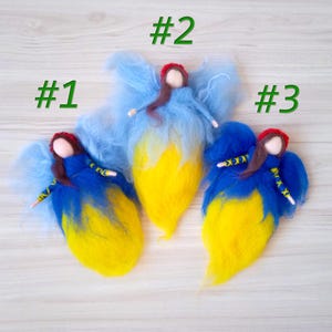 Wool Needle felted fairy. Fairy spring. Ukrainian fairy. Yellow-blue color. 7 inches. 3 options to choose from