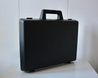 Vintage 1980s Black "Attache Carrying Case" Briefcase by Michel Dallaire for Resentel. Injected Moulded Plastic Laptop Case Canadian Design
