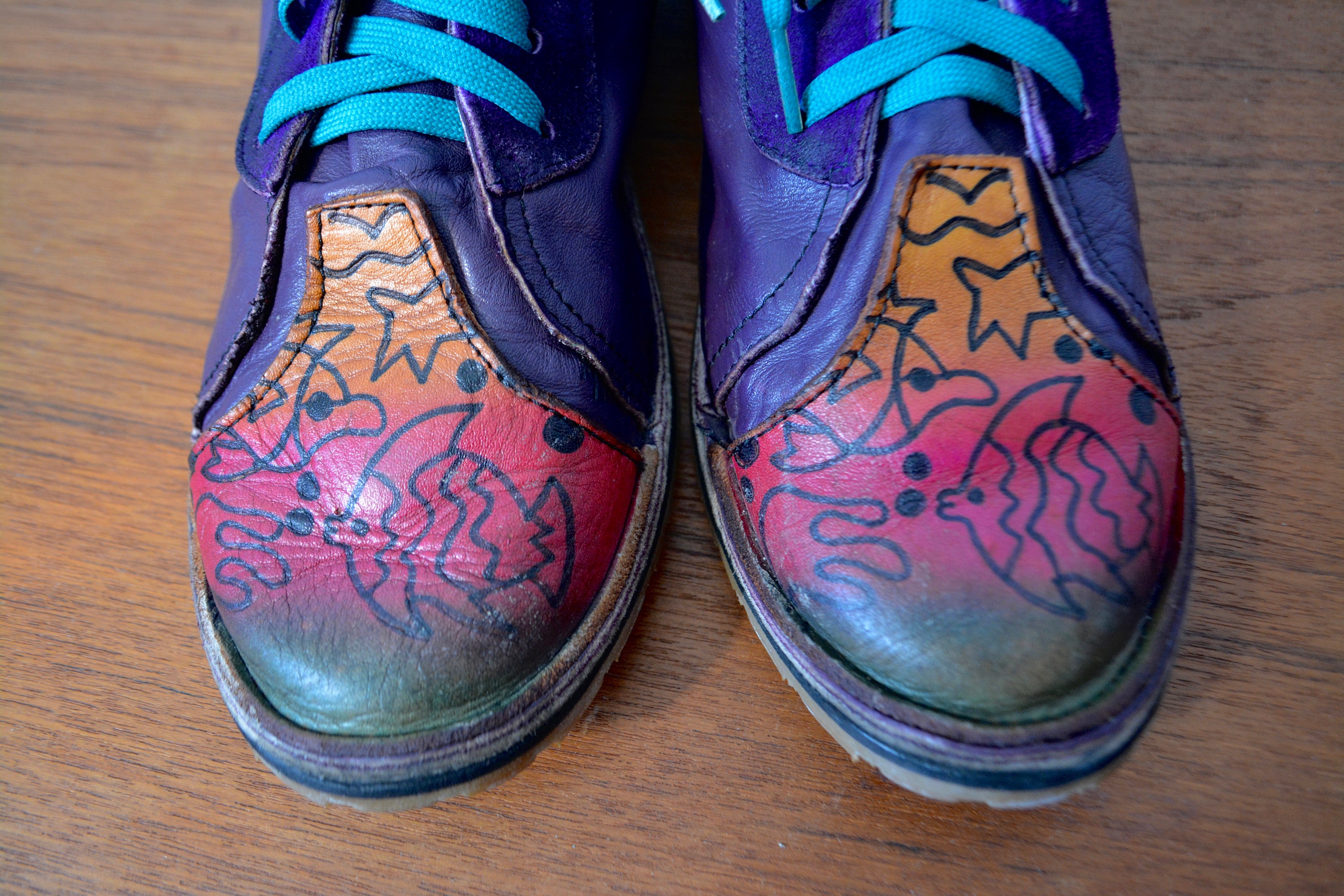 Vintage Colorful Hand Tooled Leather Chukka Boots With