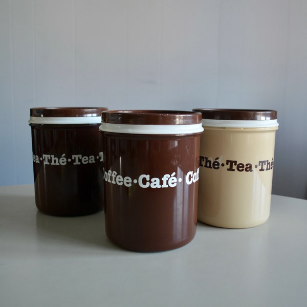 Vintage 70s Rosti Mepal Coffee Tea Brown Beige Plastic Canisters. Koen de Winter 1970s Design Food Containers. Modern Kitchen Canister Set