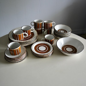 Vintage Stonehenge Midwinter Earth Pattern Dishes Set. Dining Plates, Bowls, Cups & Saucers, Side Plates. 70s Dishes Mid-Century Dinnerware