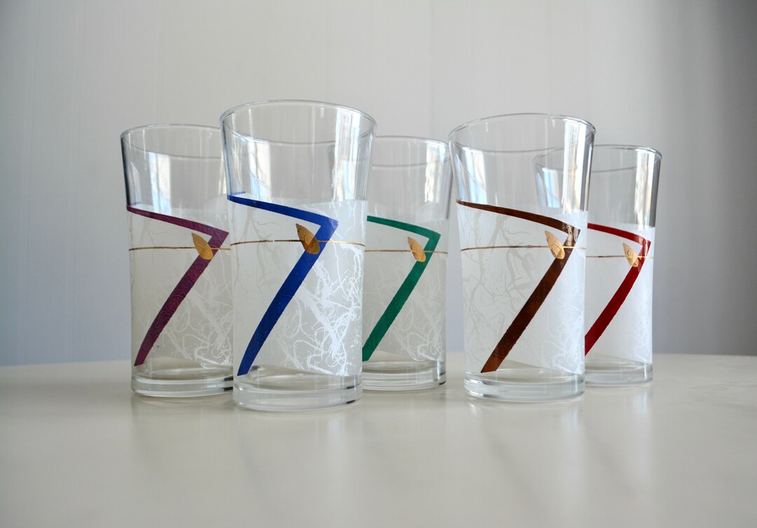 Vintage Set of 5 Modern Retro Cocktail Glasses. MCM Kitsch Etsy