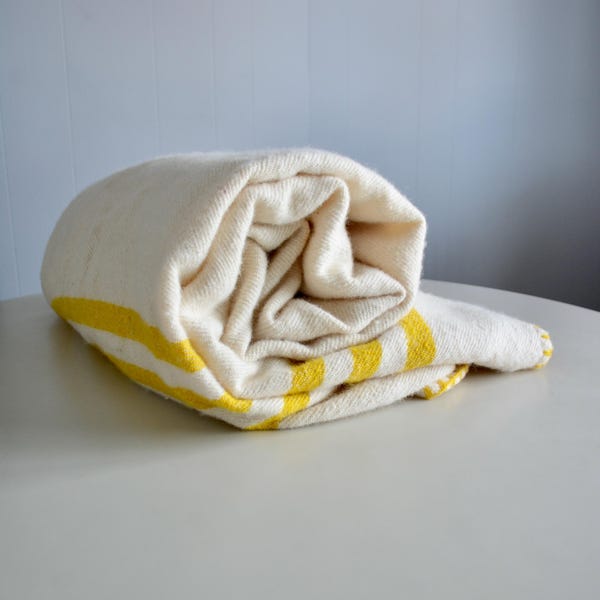Jacquard Stepped Stripe Wool Blanket | Ecru/Charcoal