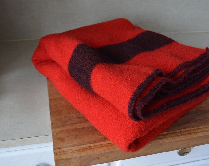 Vintage Red Wool Blanket Black Stripe. Horn Bros Lindsay Etsy