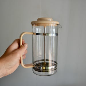 Vintage Bistro French Press Coffee Maker. 80s Bodum Beige Plastic Handle and Lid. Vintage Danish French Press. 1980s Glass Coffee Tea Maker