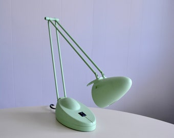 Vintage Desk Adjustable Mint Green Halogen Bazz Lamp. Articulated Pastel Green Task Lamp. 80s 90s Postmodern Design Utility Lighting