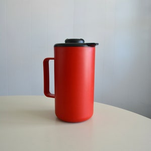 Vintage 80s Bodum Insulated Memphis Style Coffee Thermos. Red and Black Thermo Bodum Pitcher. Tall Plastic Modern Jug 1980s Design.