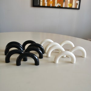 Vintage 80&#39;s Black & White Plastic Half Moon Drawer Handles. 1980s Furniture Hardware. Memphis Style Kitchen Bathroom Cupboard Handles Pulls