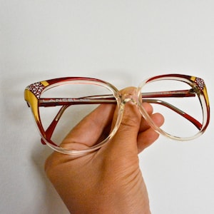 Vintage 80s Rhinestones Oversized Glasses. French Women&#39;s Eyewear. Lancel Paris Designer Frames. Red Plastic Rhinestone Jeweled Eyeglasses