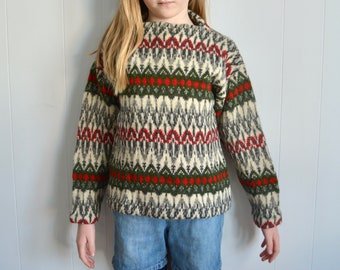 Vintage 70s Nordic Kids Virgin Wool Sweater. Hans Heitsch Iceland Wool Made in Sweden. Scandinavian Unisex Ski Sweater. 10 y/o Wool Clothing