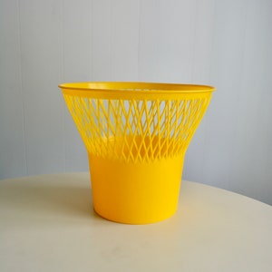 Vintage 1960s 1970s MCM Yellow Tall Large Trash Garbage Can Pail