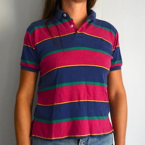 Vintage Polo Ralph Lauren Short Sleeve Women Shirt. Cotton Small Pink Purple Stripes Ralph Lauren Tee Top. Vintage 90s Classic American Polo