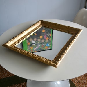 Vintage Antique Gilt Wooden Gold Retro Baroque Regency Framed Carved Wall Mirror. Rectangular Gold Bronze Large Mirror Romantic Boho Decor