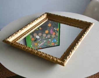 Vintage Antique Gilt Wooden Gold Retro Baroque Regency Framed Carved Wall Mirror. Rectangular Gold Bronze Large Mirror Romantic Boho Decor