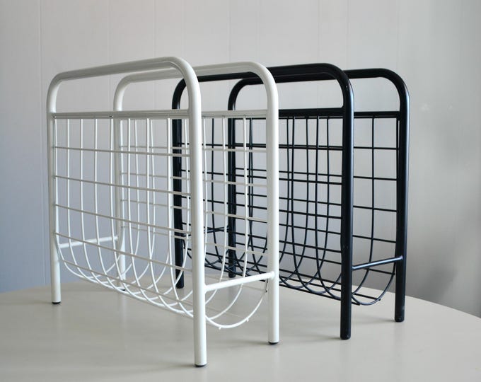 Vintage 1980s Metal Grid Magazine Rack. Vintage Post Modern Black White ...