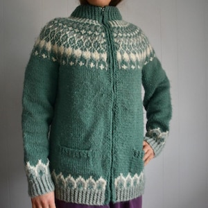 Vintage Hand Knit Variegated Soft Woolen Zippered Shawl Neck