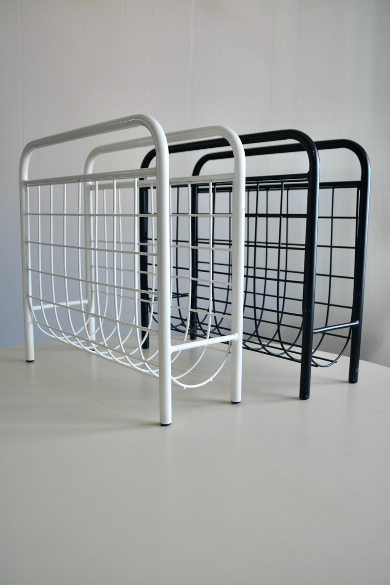 Vintage 1980s Metal Grid Magazine Rack. Vintage Post Modern Black White ...