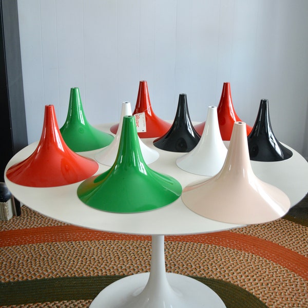 Vintage 70s 80s Green Red Trumpet Metal Hanging Pendant Lamp Shade ONLY. 1970 Mod Modern Kitchen Lighting. Scandinavian Semi Style Lamp