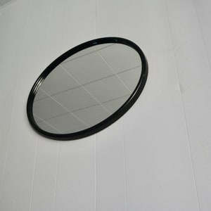 Vintage 80s Retro Space Age Black Chunky Plastic Framed Wall Mirror. Mod Minimalist Oval Rounded Medium Mirror. 1980 Modern Home Decor