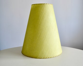 Vintage Large Fiberglass Mid Century Cone Lampshade. Vintage MCM 50s 60s Retro Lighting. Atomic Lime Green Conical Parchment Lampshade