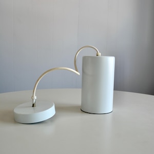 Vintage 70s 80s White Large Metal Cylinder Hanging Lamp. Modern Industrial Decor Light. Postmodern Over the Counter Pendant Lighting